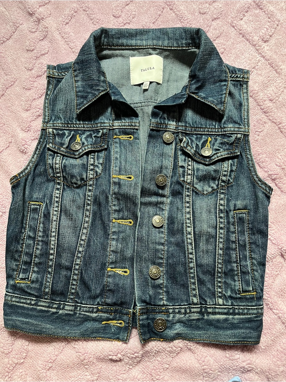Aritzia Talula Dark Blue Washed Denim Vest